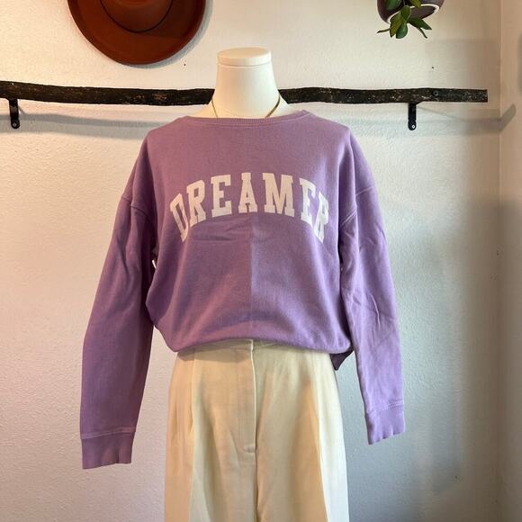 Pact Lilac Purple Boxy Organic Cotton DREAMER Crewneck Sweatshirt Size M - Picture 11 of 11